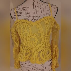 5/$25 Fashion Nova Yellow Lace Blouse